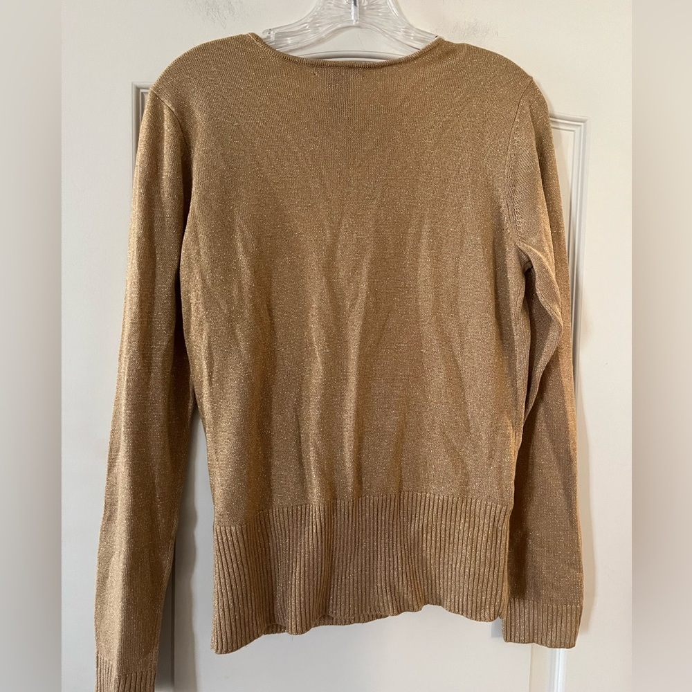 New York & Company Gold Metallic Wrap Blouse Sweater Women’s size medium - Picture 6 of 16